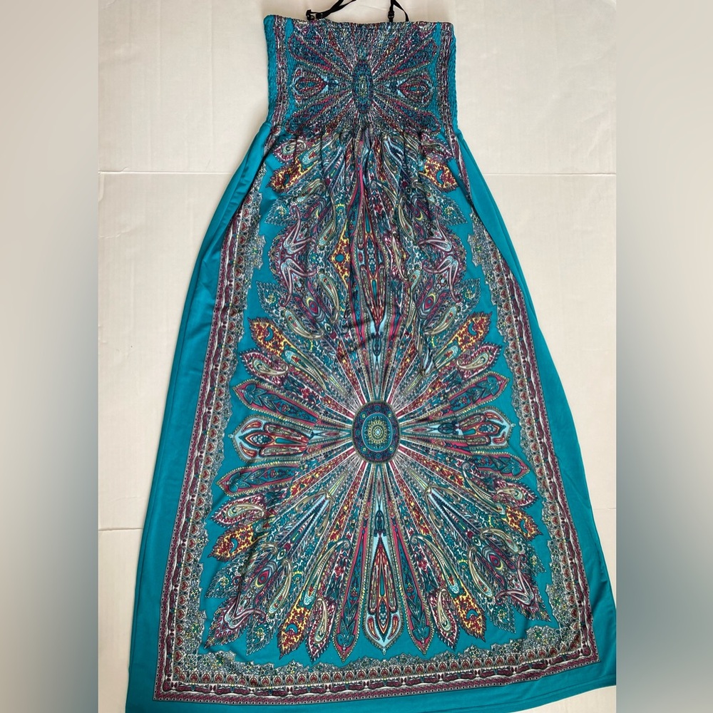 Magic Boho Maxi Dress | Smocked Top | Adjustable Straps Mandala Print |Fits S/M